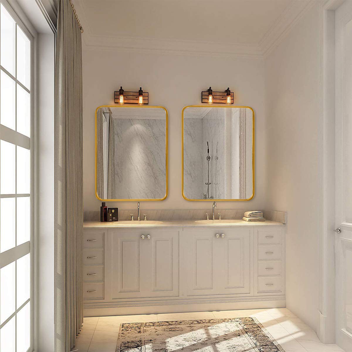 Gold Metal Framed Rectangular Wall Mirror – 22"x30" Bathroom Vanity Mirror - Shoprova