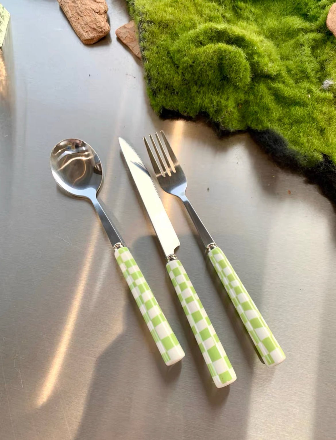 6 - Piece Modern Checkered Flatware Set – Vibrant Ceramic Handle Silverware - Shoprova