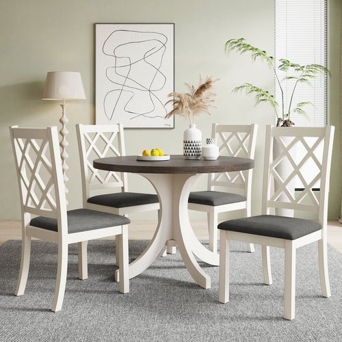 5 - Piece Mid - Century Dining Set – Round Solid Wood Table with 4 Chairs - Shoprova