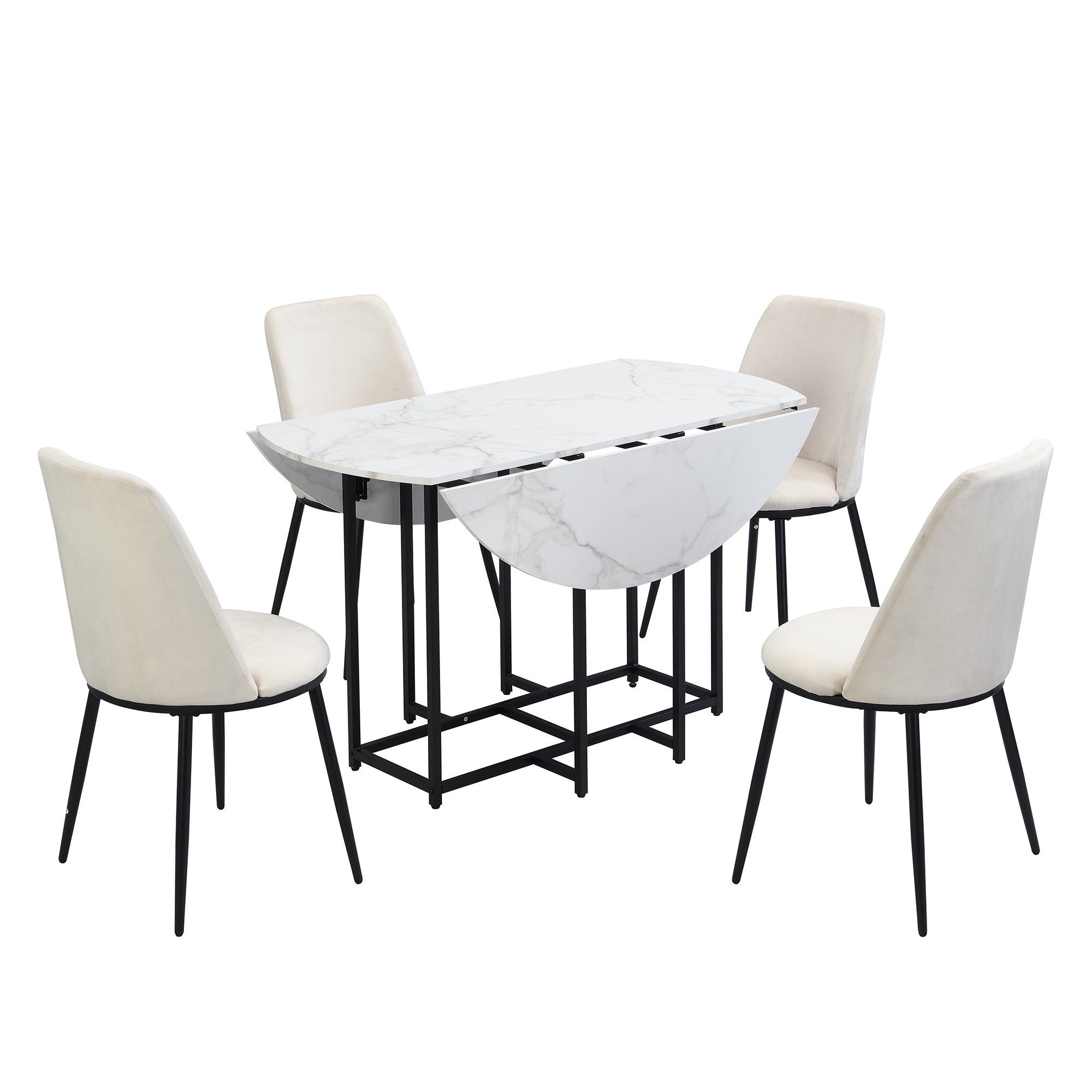 5 - Piece Space - Saving Dining Set – Round Extendable Table with 4 Chairs - Shoprova