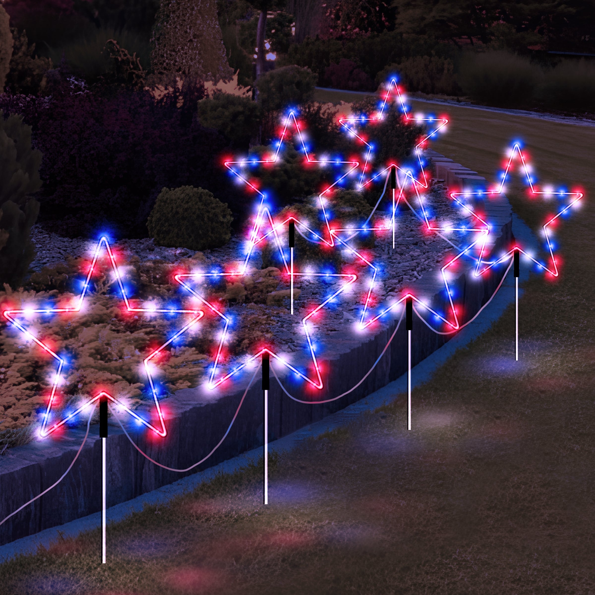 6 - in - 1 Solar Patriotic Star Channel Lights – LED Lawn Stakes - Shoprova