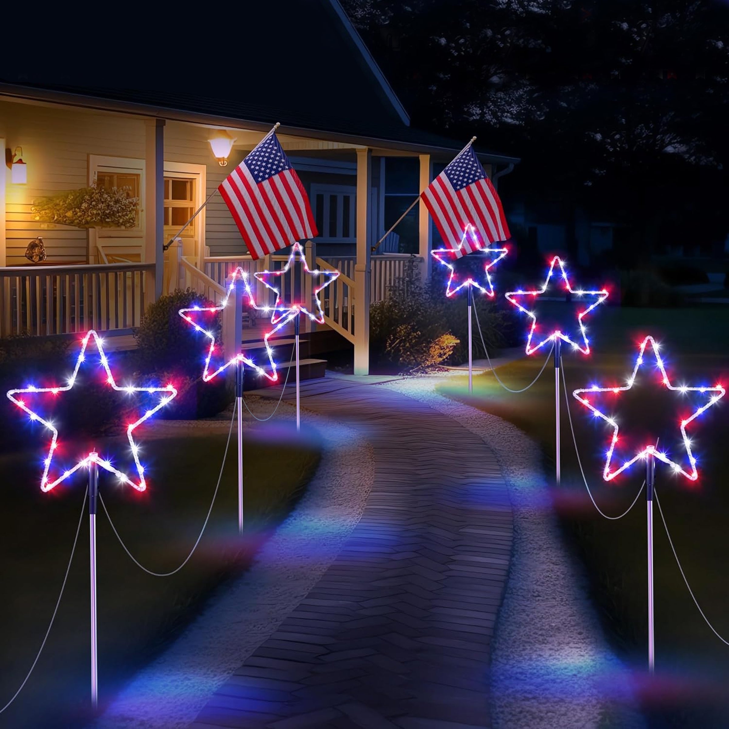 6 - in - 1 Solar Patriotic Star Channel Lights – LED Lawn Stakes - Shoprova