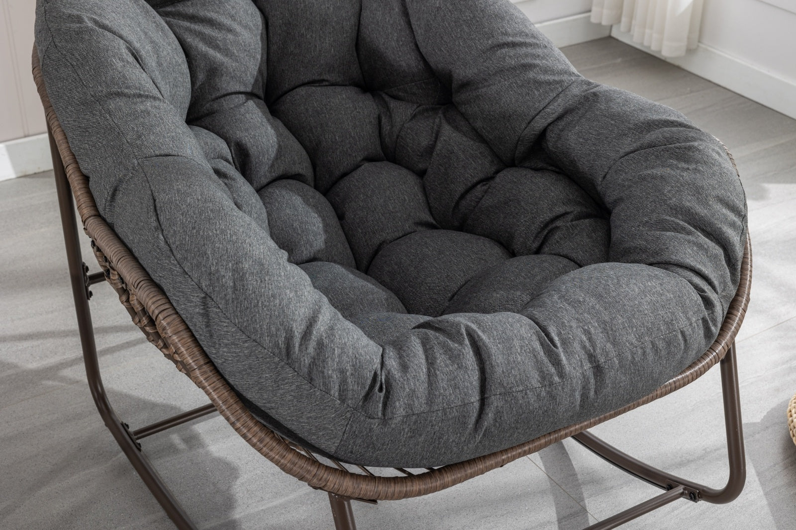 Grey PE Rattan Rocking Chair with Cushioned Seat - Shoprova