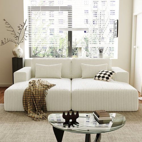 Convertible Corduroy 2‑Seater Sofa Bed with Split Lounger Design - Shoprova