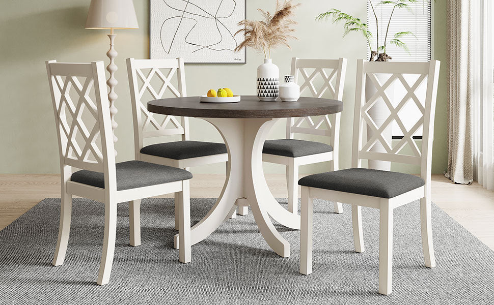 5 - Piece Mid - Century Dining Set – Round Solid Wood Table with 4 Chairs - Shoprova