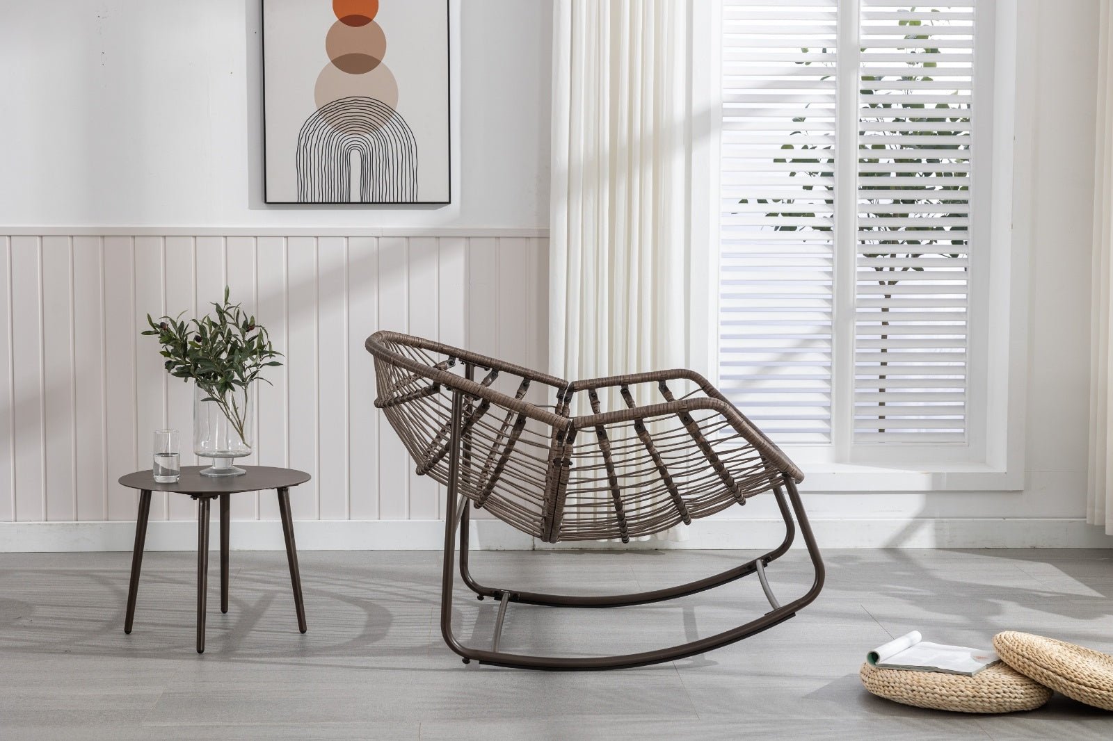 Grey PE Rattan Rocking Chair with Cushioned Seat - Shoprova