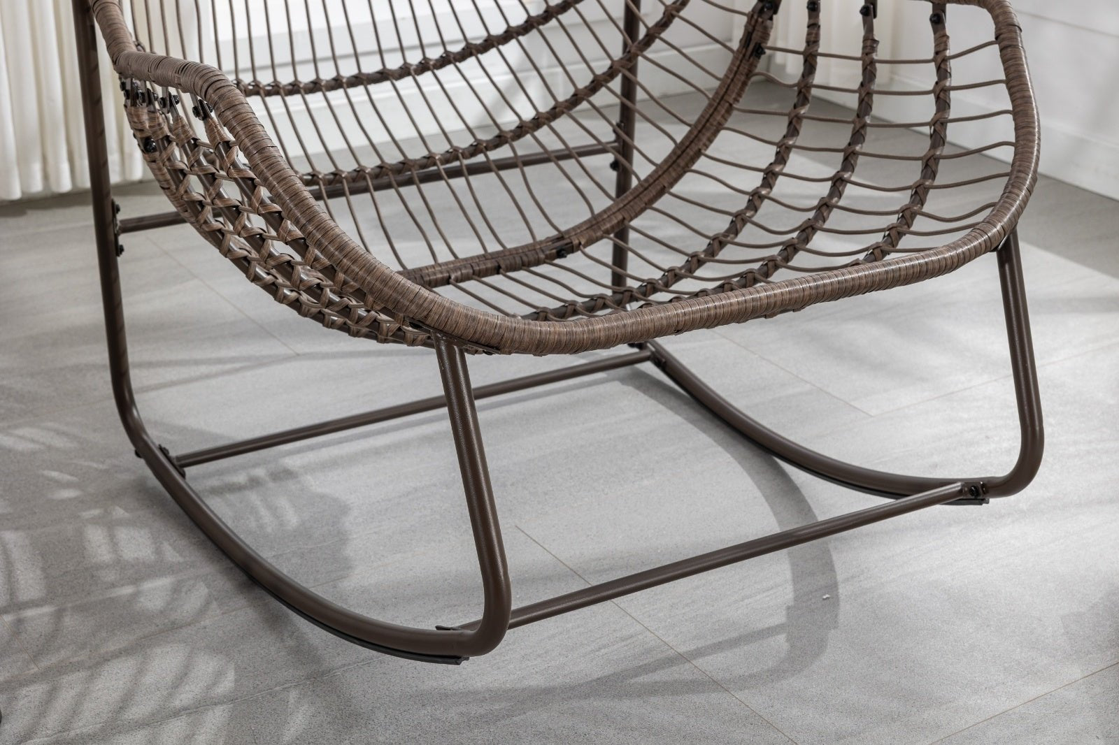 Grey PE Rattan Rocking Chair with Cushioned Seat - Shoprova