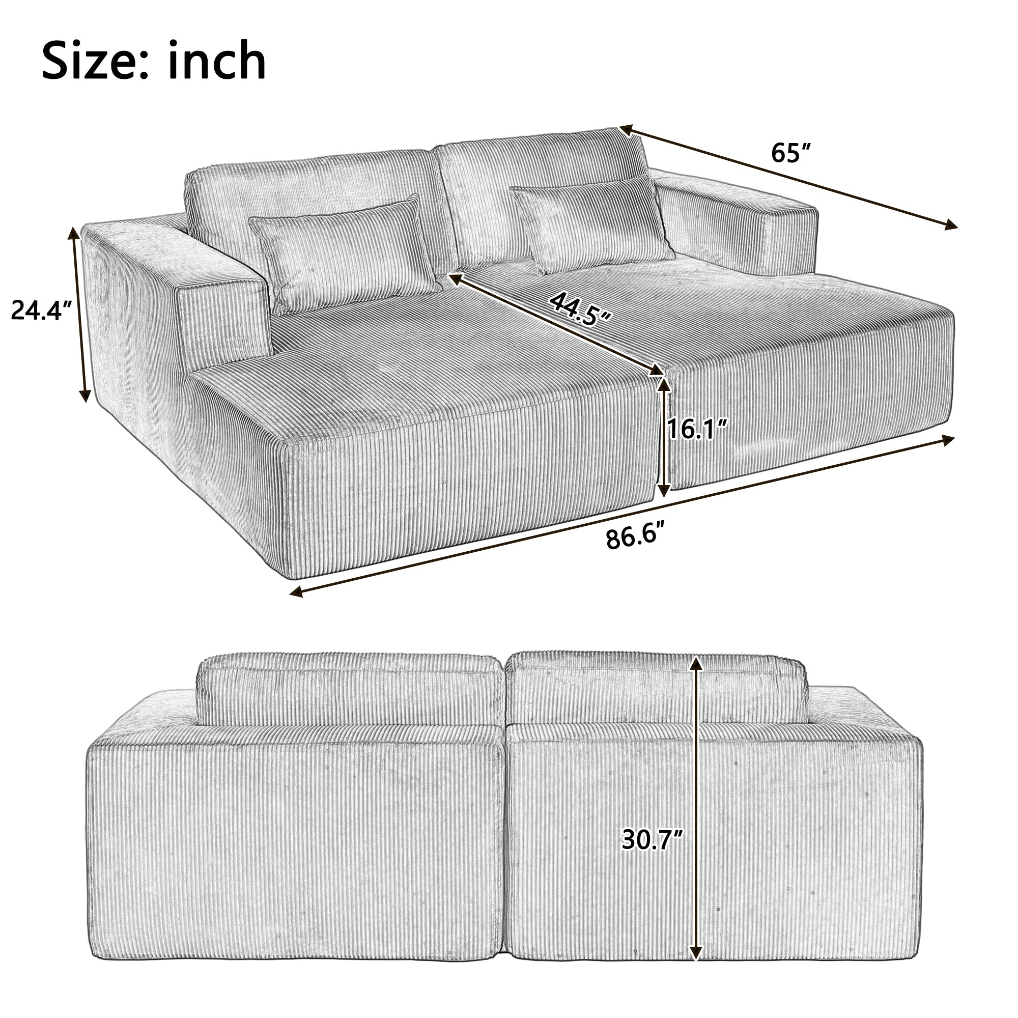 Convertible Corduroy 2‑Seater Sofa Bed with Split Lounger Design - Shoprova