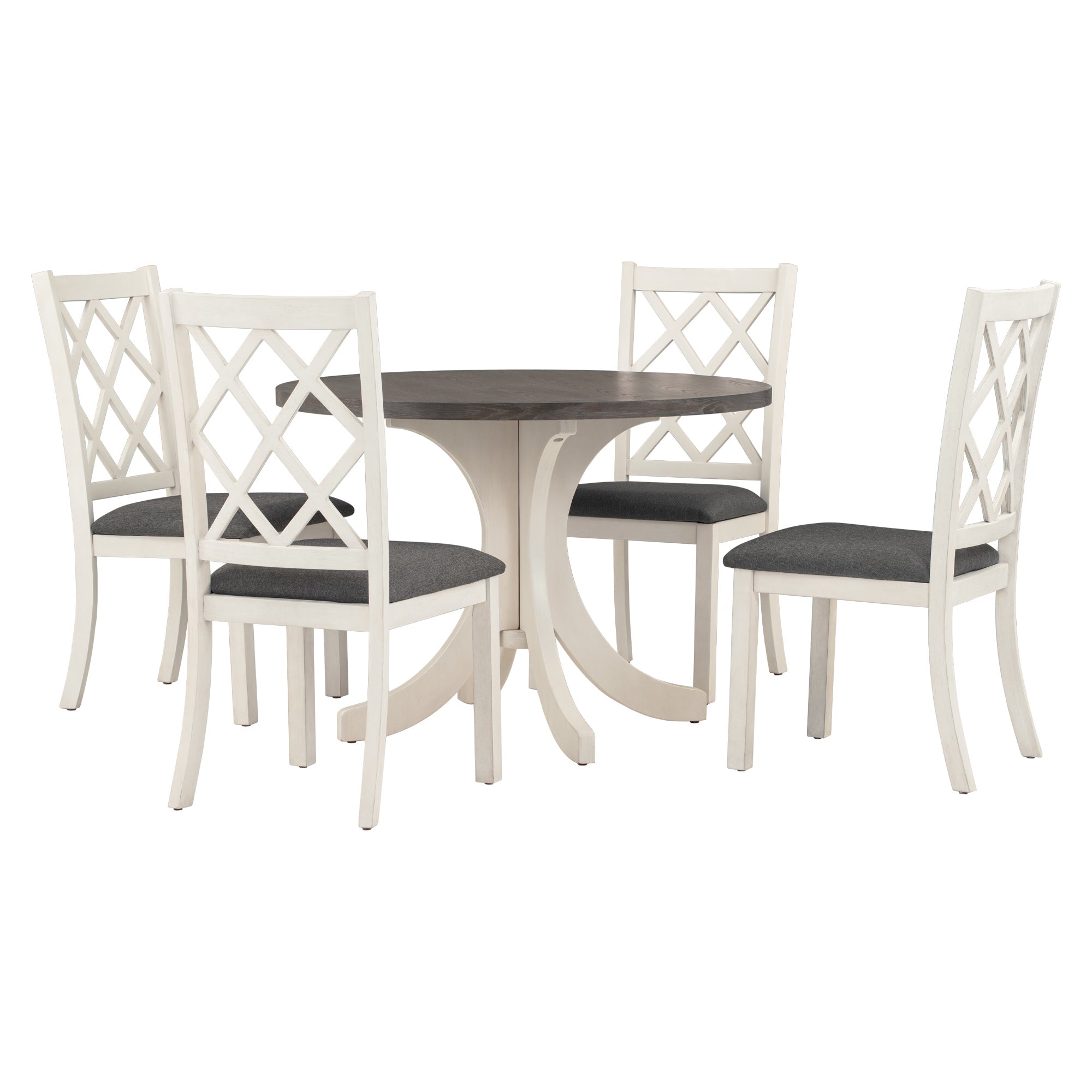 5 - Piece Mid - Century Dining Set – Round Solid Wood Table with 4 Chairs - Shoprova