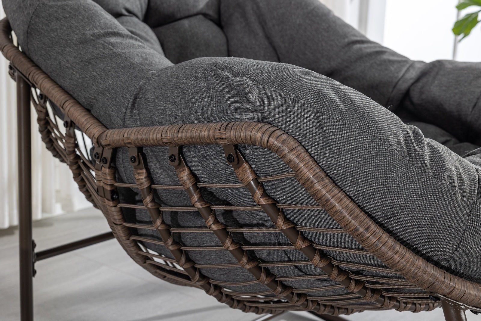 Grey PE Rattan Rocking Chair with Cushioned Seat - Shoprova