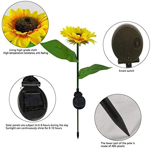 Solar Sunflower Garden Lights – 2 Pack Outdoor Waterproof Lamps (Yellow) - Shoprova