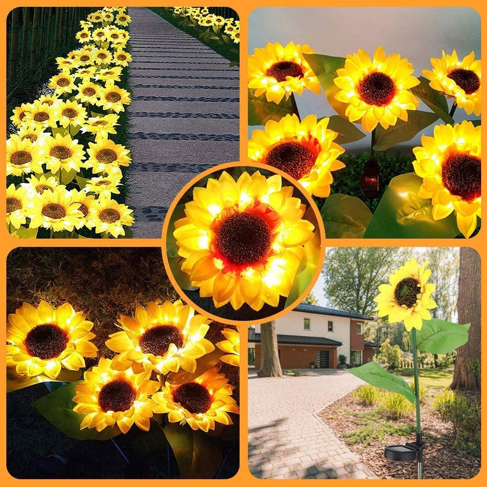 Solar Sunflower Garden Lights – 2 Pack Outdoor Waterproof Lamps (Yellow) - Shoprova
