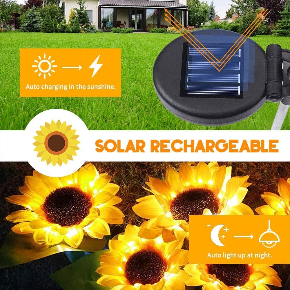 Solar Sunflower Garden Lights – 2 Pack Outdoor Waterproof Lamps (Yellow) - Shoprova
