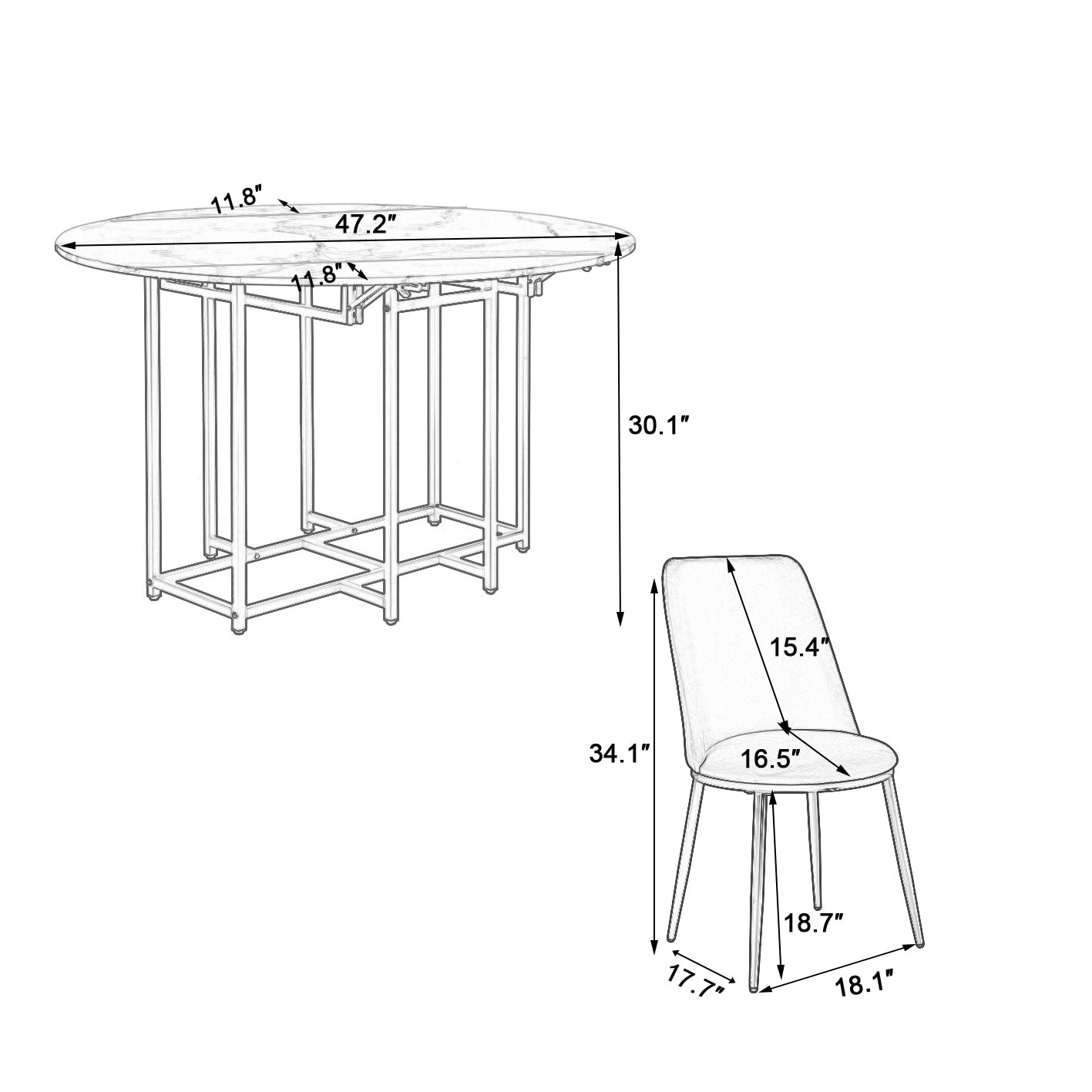 5 - Piece Space - Saving Dining Set – Round Extendable Table with 4 Chairs - Shoprova