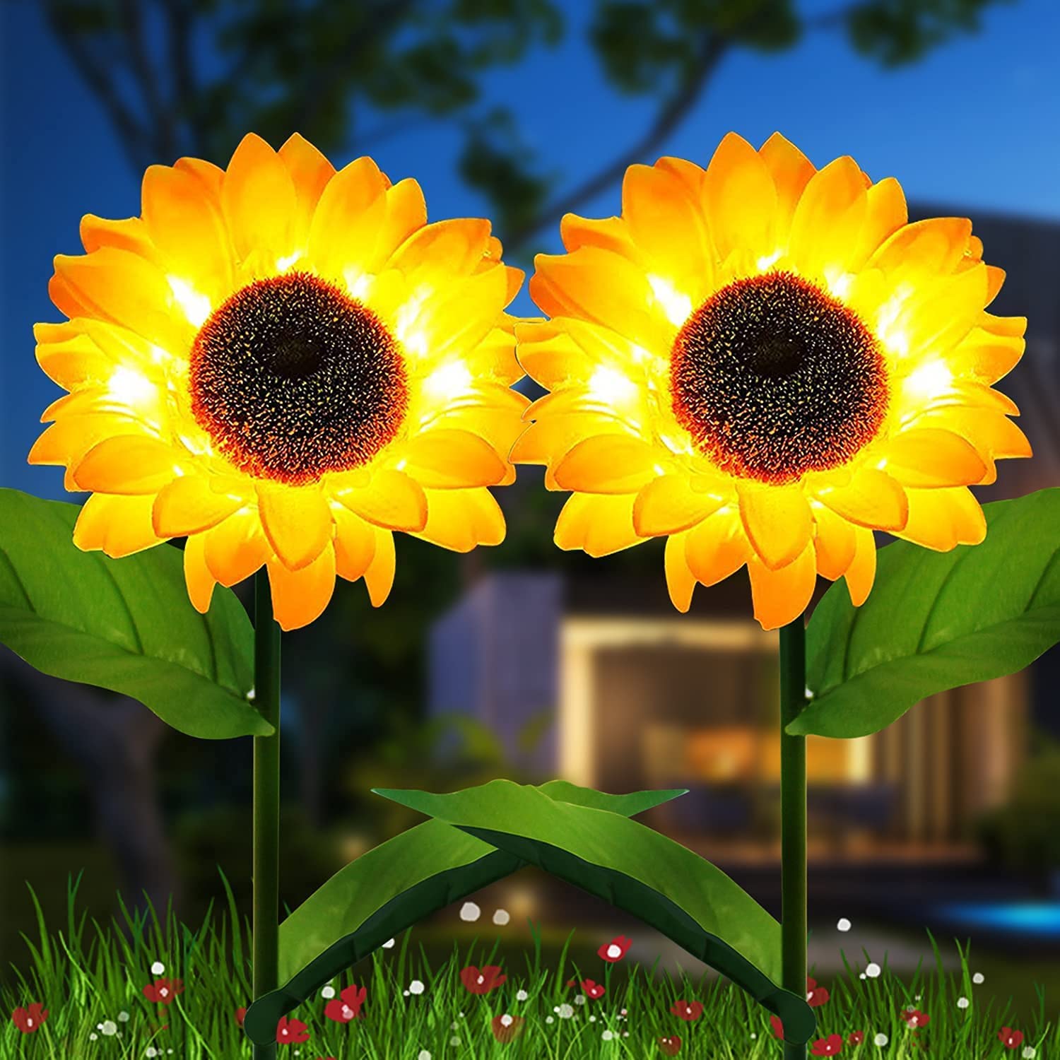 Solar Sunflower Garden Lights – 2 Pack Outdoor Waterproof Lamps (Yellow) - Shoprova
