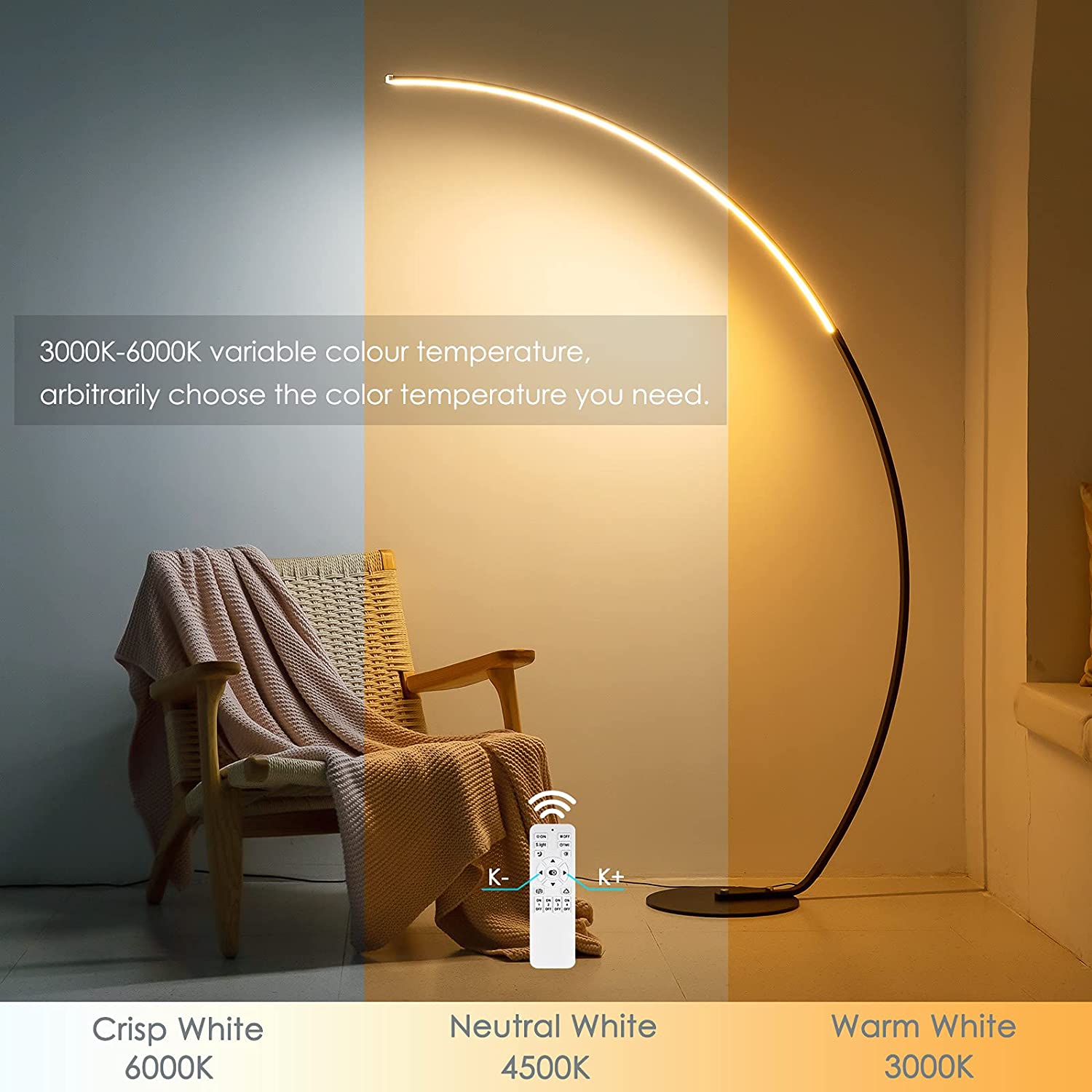 Modern Curve Dimmable LED Corner Floor Lamp with Remote - Shoprova