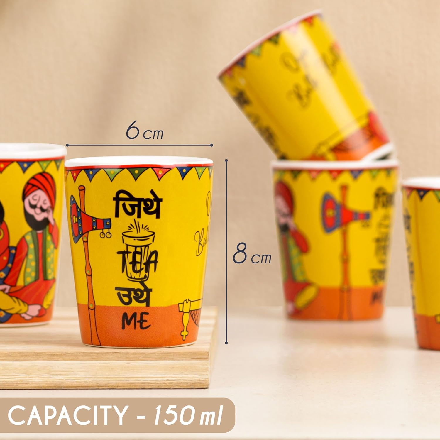 Indian Punjabi Folk Art Kettle & Tea Cup Set (7 Pieces) - Shoprova