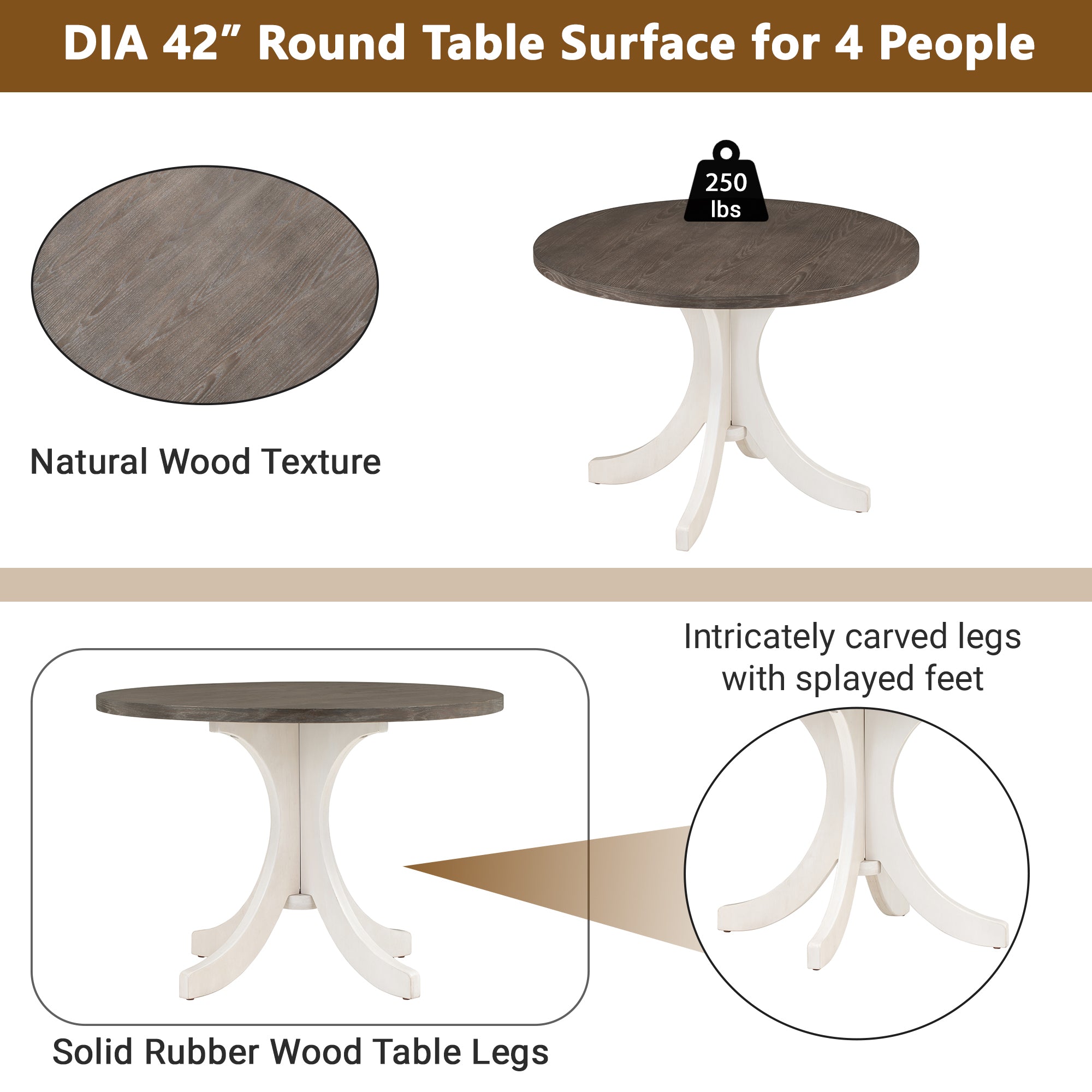 5 - Piece Mid - Century Dining Set – Round Solid Wood Table with 4 Chairs - Shoprova