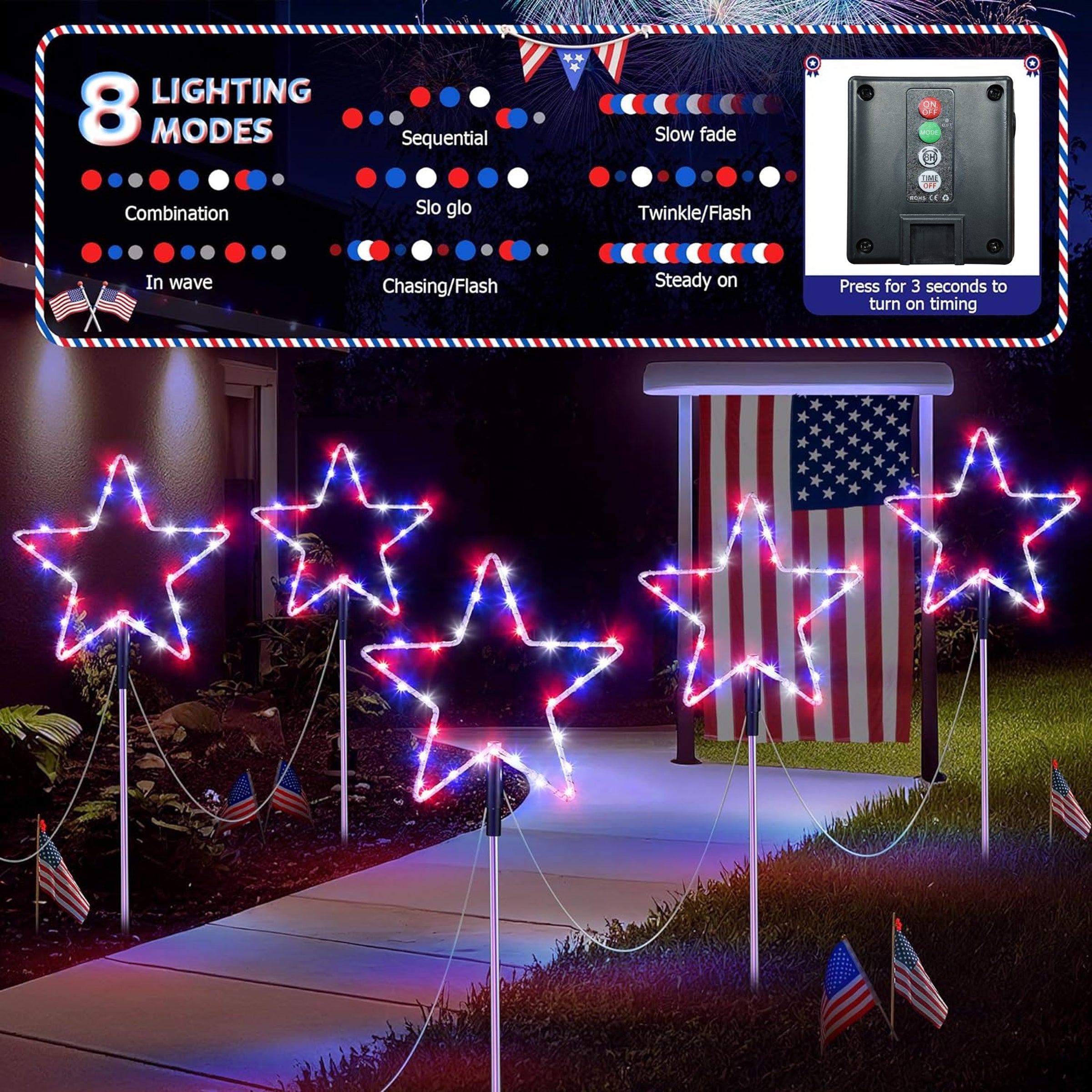 6 - in - 1 Solar Patriotic Star Channel Lights – LED Lawn Stakes - Shoprova