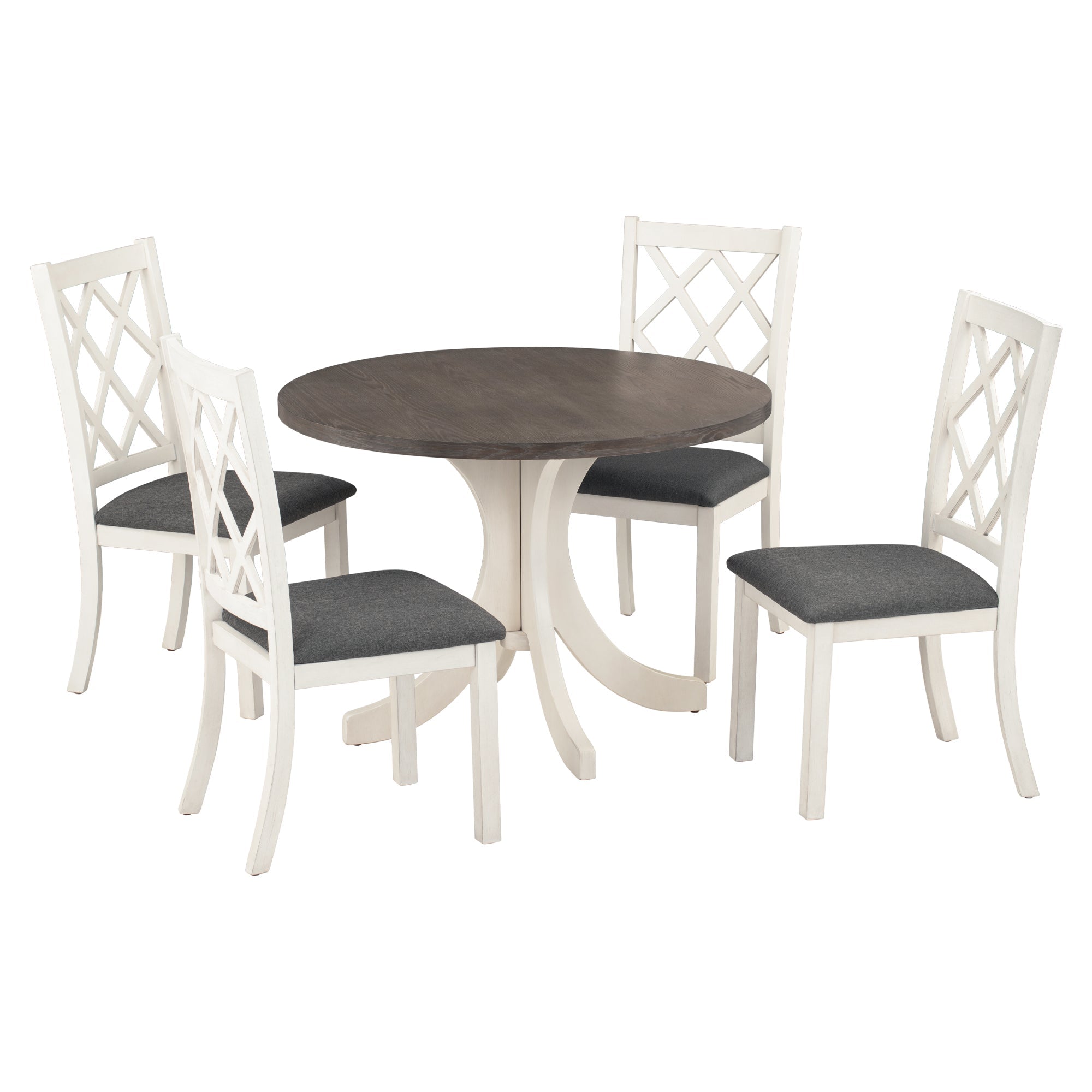 5 - Piece Mid - Century Dining Set – Round Solid Wood Table with 4 Chairs - Shoprova