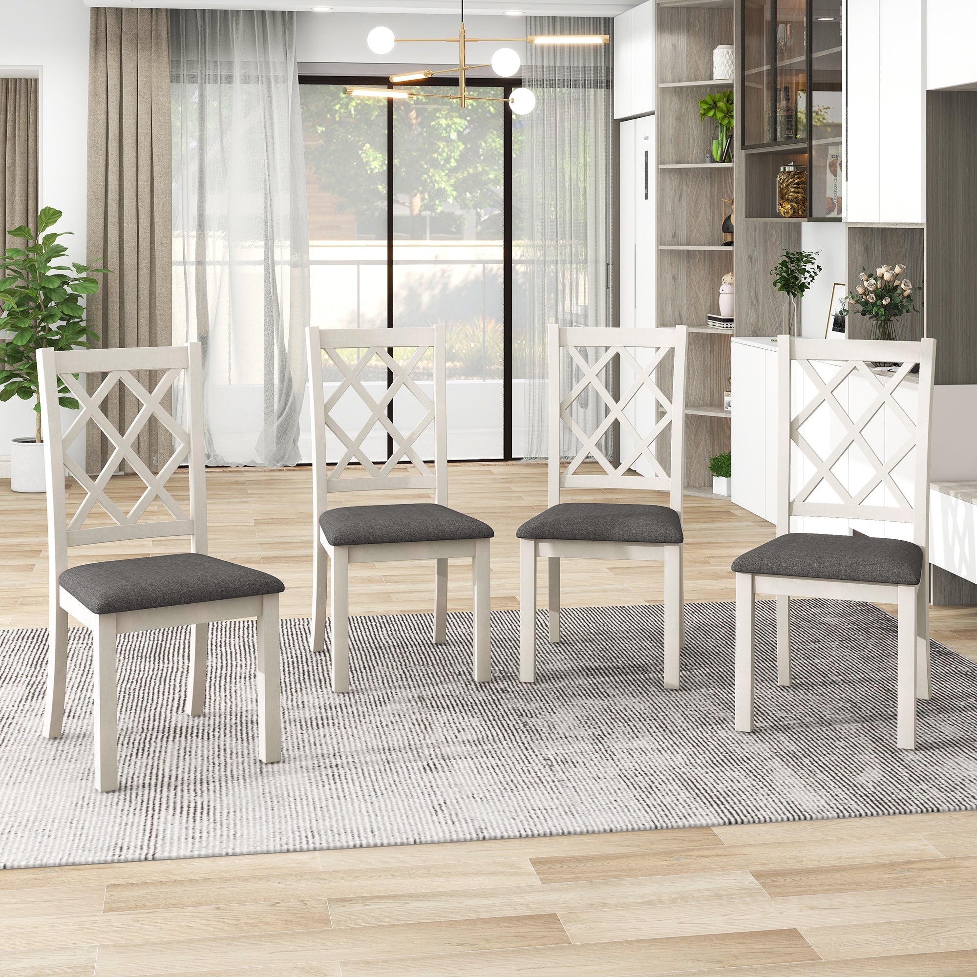 5 - Piece Mid - Century Dining Set – Round Solid Wood Table with 4 Chairs - Shoprova