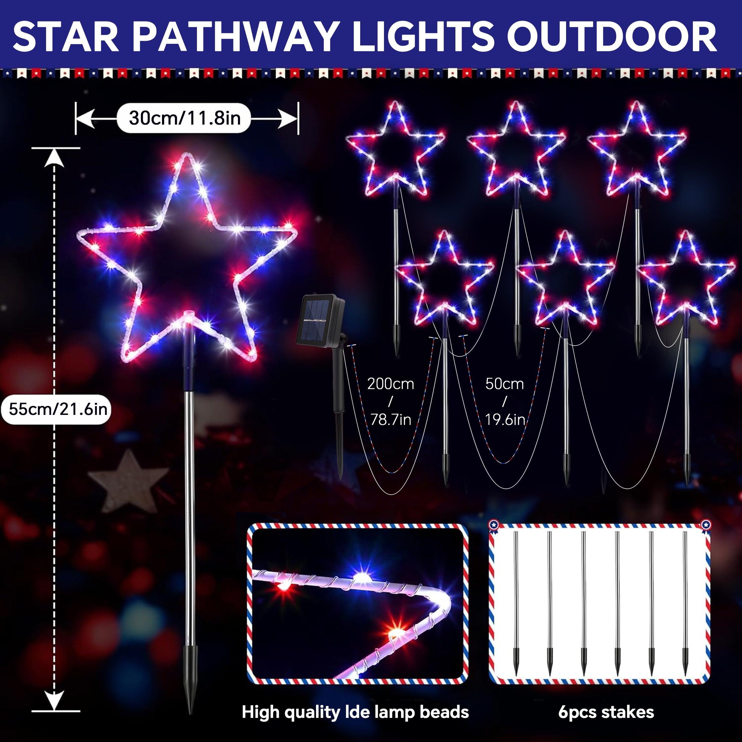 6 - in - 1 Solar Patriotic Star Channel Lights – LED Lawn Stakes - Shoprova