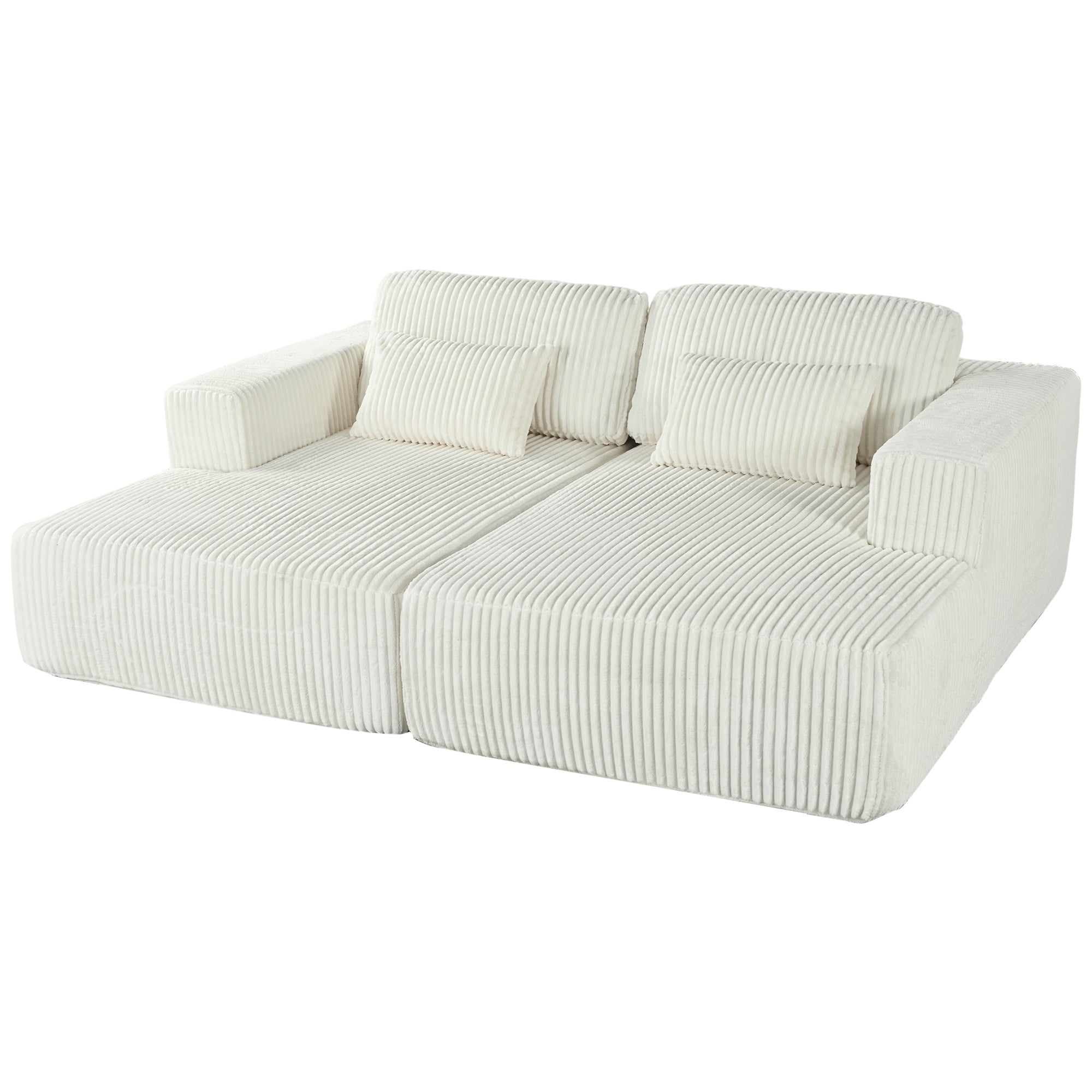 Convertible Corduroy 2‑Seater Sofa Bed with Split Lounger Design - Shoprova