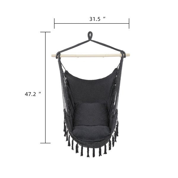 Boho Hanging Chair with Fringe & Cushions – Foldable Swing Seat - Shoprova