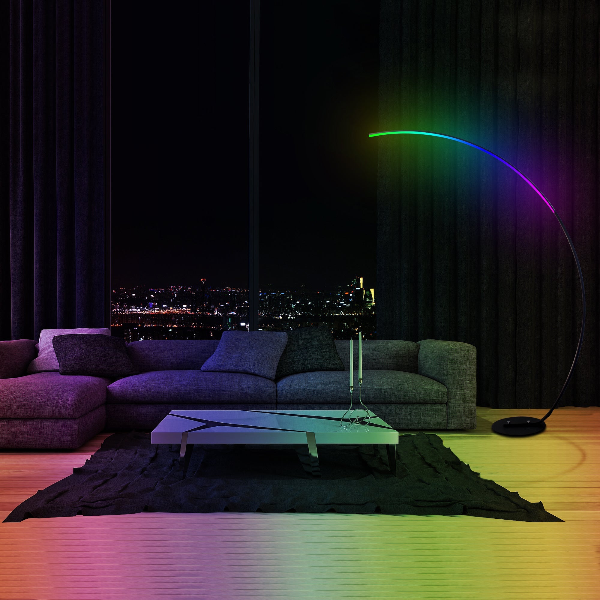 Modern Curve Dimmable LED Corner Floor Lamp with Remote - Shoprova