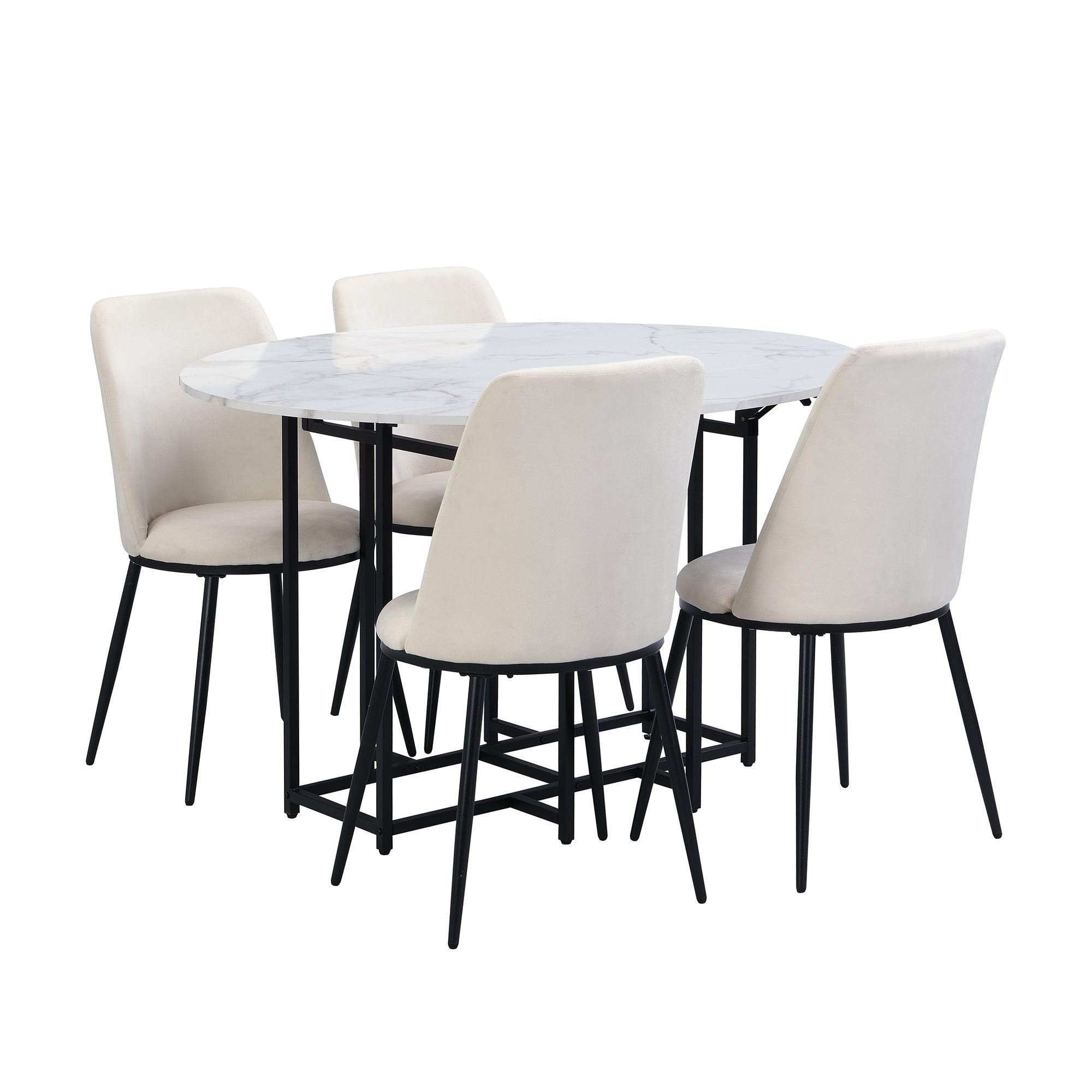 5 - Piece Space - Saving Dining Set – Round Extendable Table with 4 Chairs - Shoprova