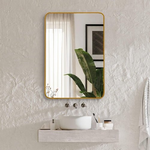 Gold Metal Framed Rectangular Wall Mirror – 22"x30" Bathroom Vanity Mirror - Shoprova