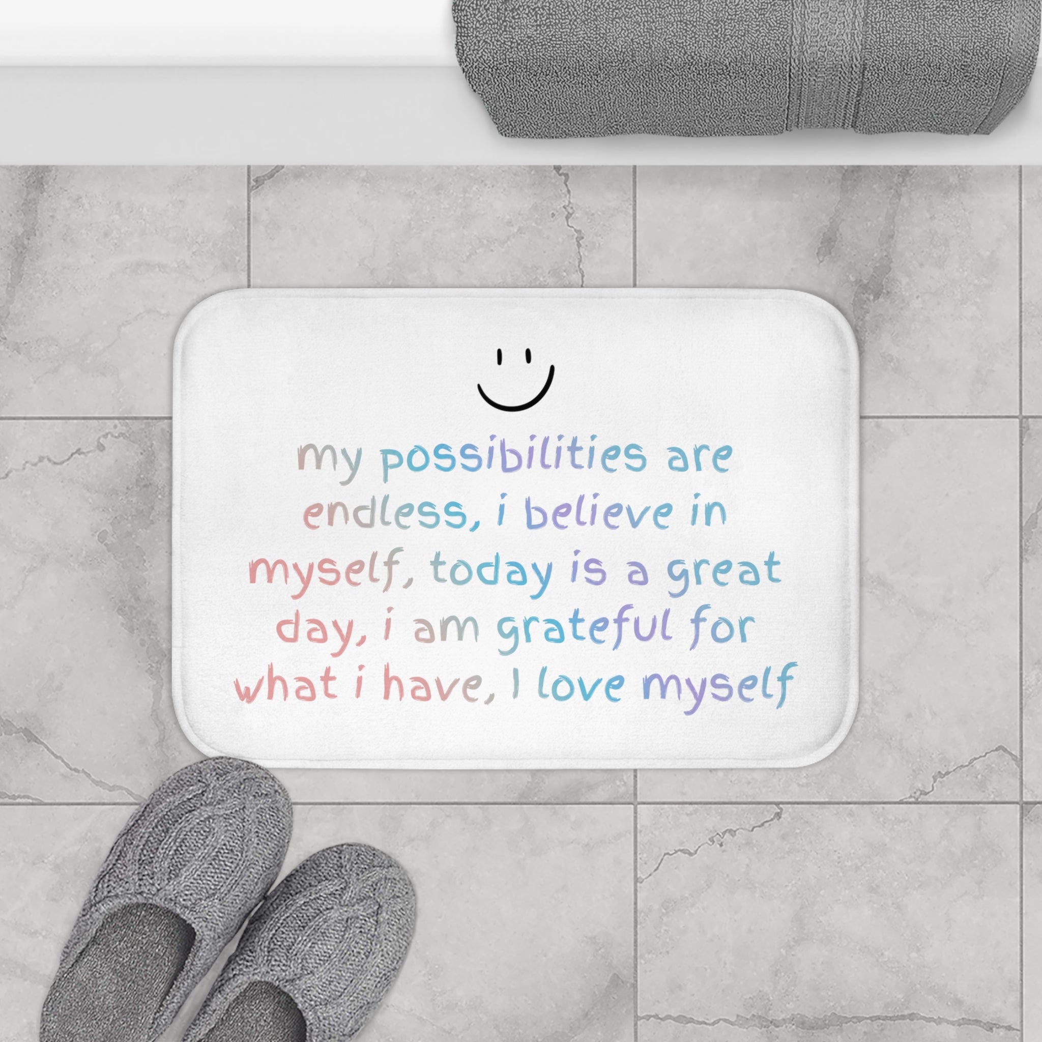Positive Affirmation Bath Mat – Anti - Slip, 24x17" Microfiber - Shoprova
