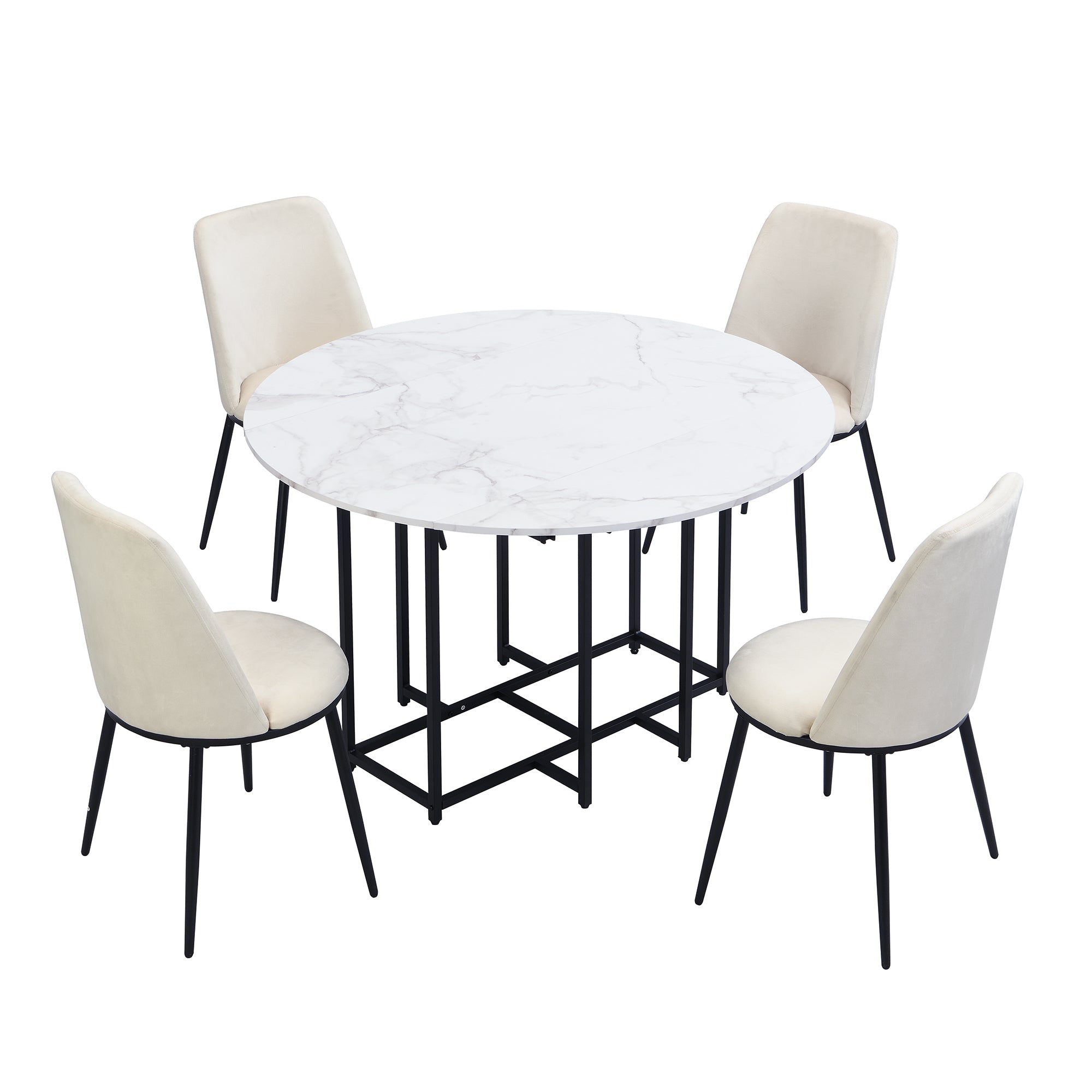 5 - Piece Space - Saving Dining Set – Round Extendable Table with 4 Chairs - Shoprova
