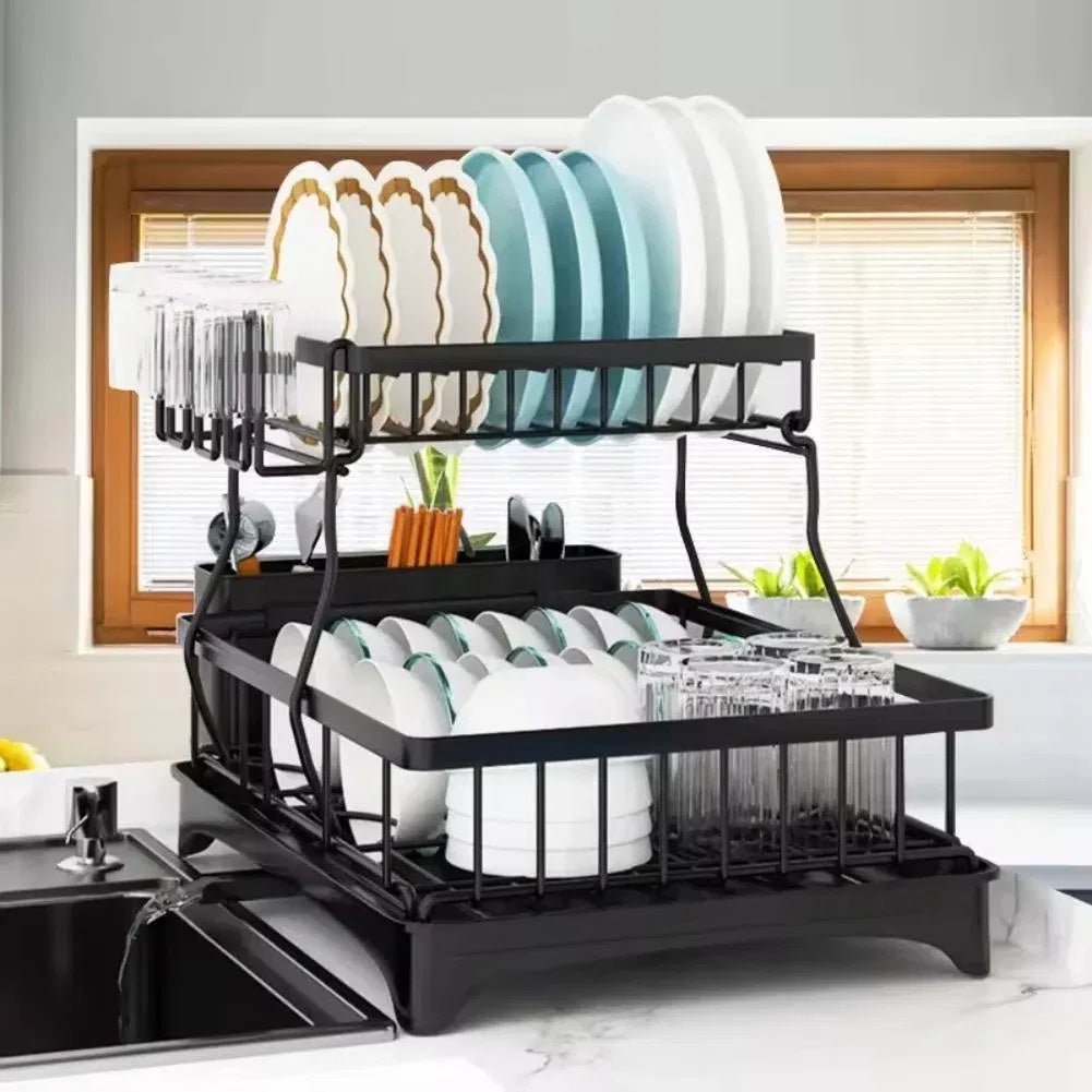 2 - Tier Stainless Steel Dish Drying Rack with Drainboard - Shoprova