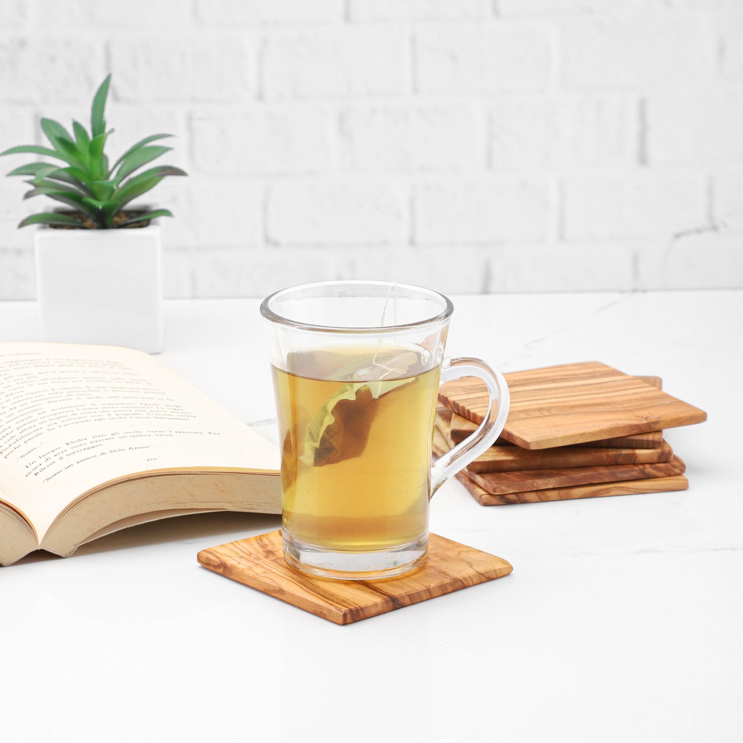 Handcrafted Olive Wood Coaster – Square, Felt - Base, Rustic Tabletop Accent - Shoprova
