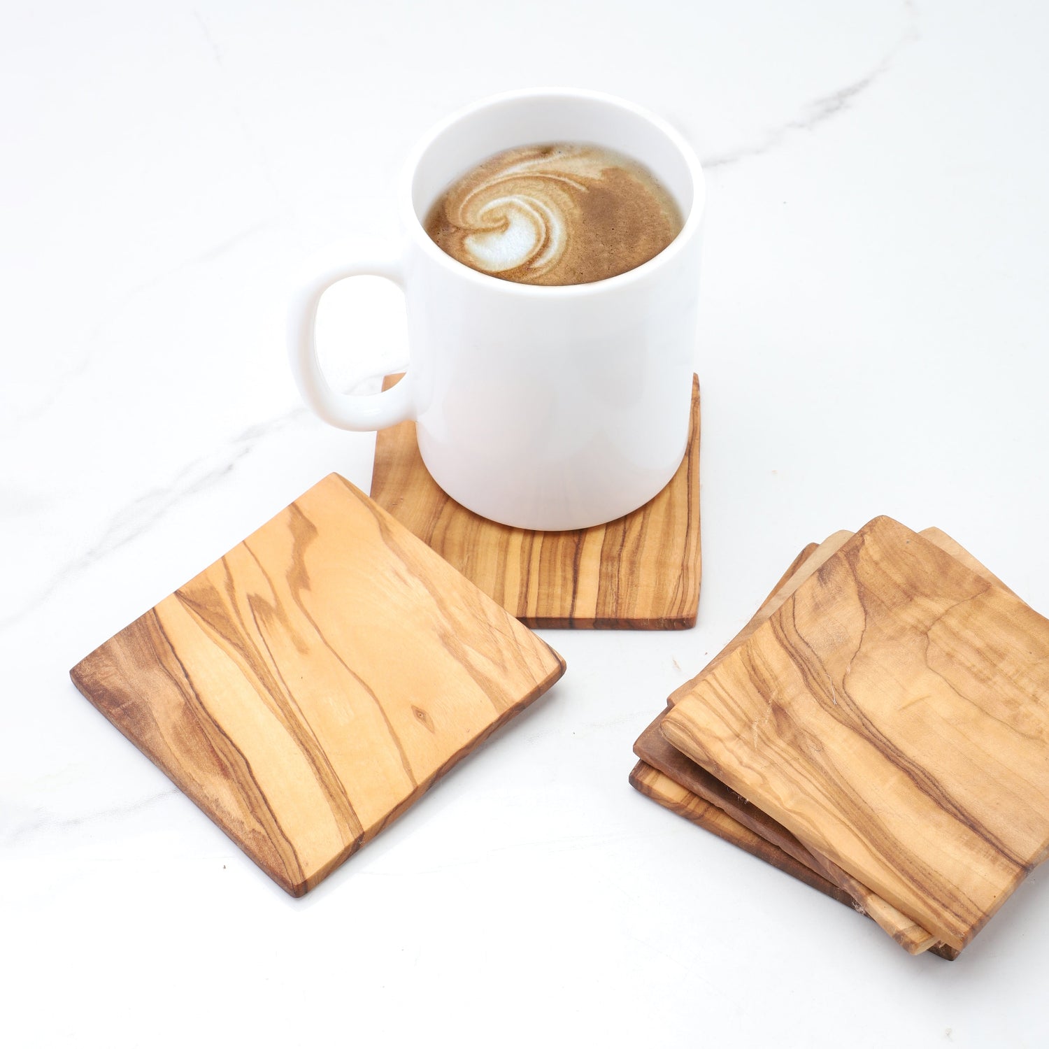 Handcrafted Olive Wood Coaster – Square, Felt - Base, Rustic Tabletop Accent - Shoprova