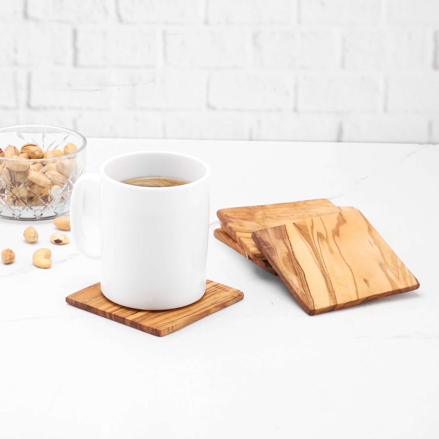Handcrafted Olive Wood Coaster – Square, Felt - Base, Rustic Tabletop Accent - Shoprova